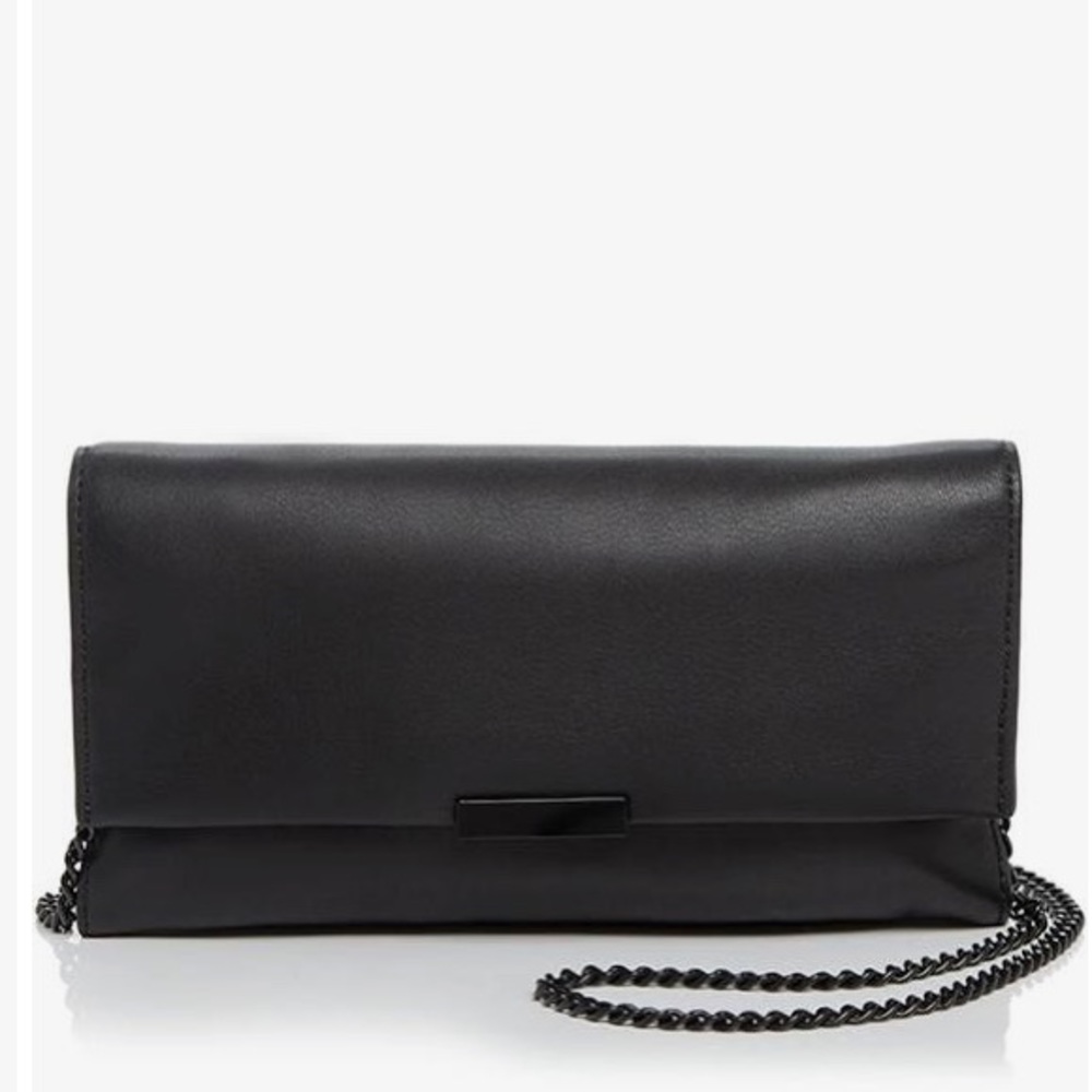 LOEFFLER RANDALL TAB CLUTCH - BLACK LEATHER